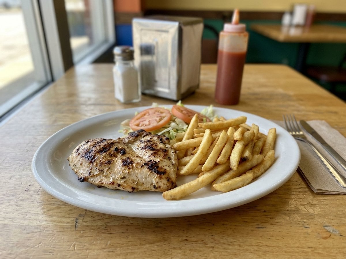 Pechuga de pollo con papas fritas