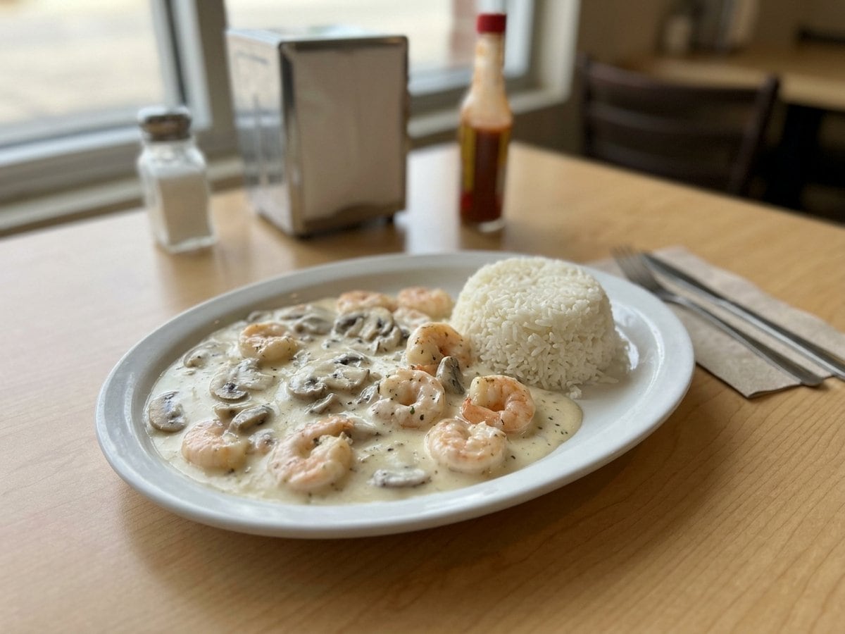 Camarones a la crema con champiñones